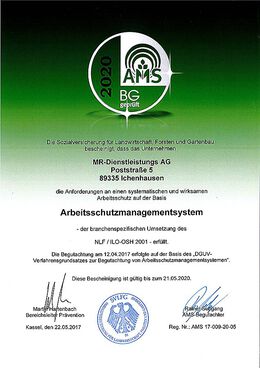 Zertifikat Arbeitsschutz-Management-System (AMS)